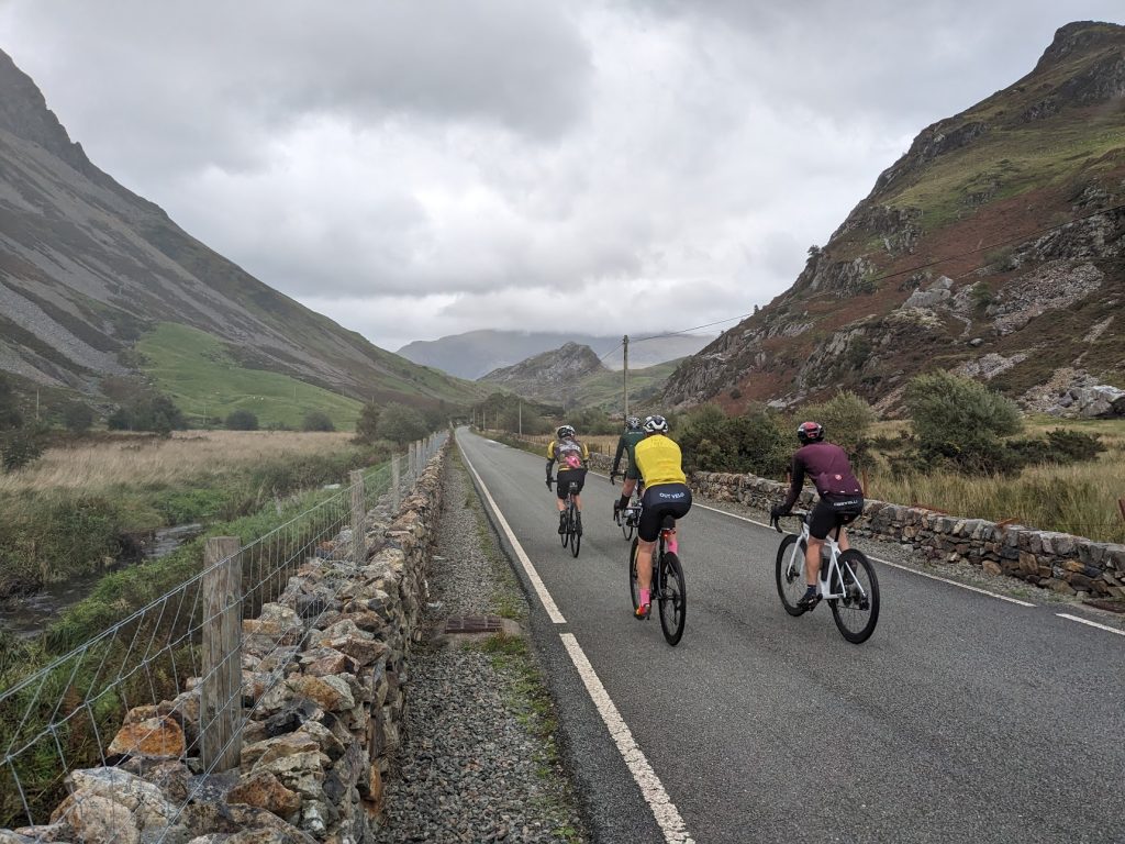 Cyclists riding in Snowdonia
