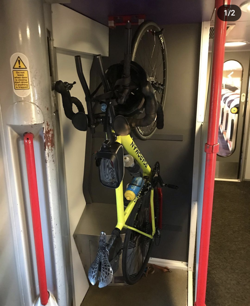 Vertical bicycle hook space on a CrossCountry train