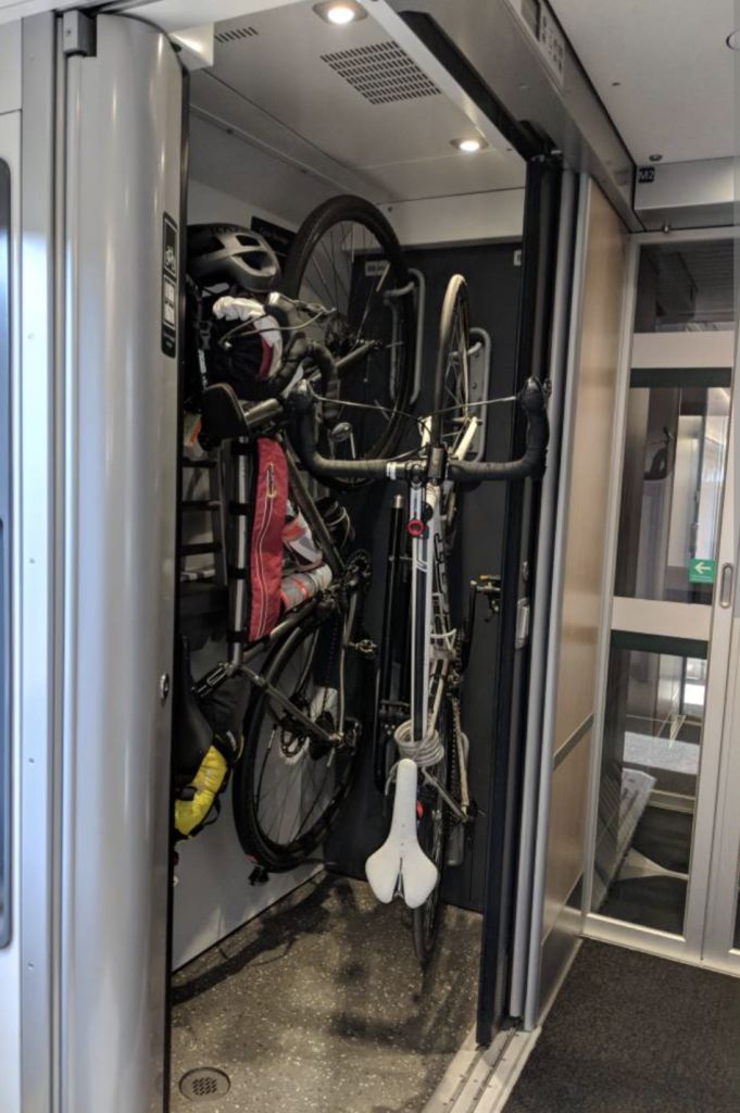 Vertical bicycle hook space on a GWR train
