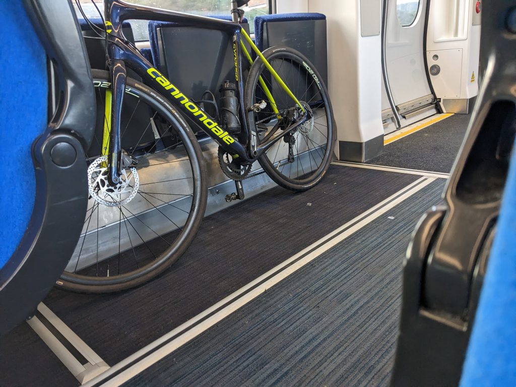 Bicycle storage space inside a passenger train