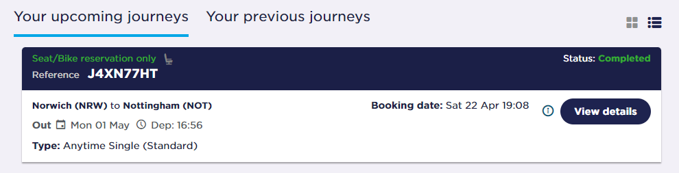 First step in the online train bike reservation process