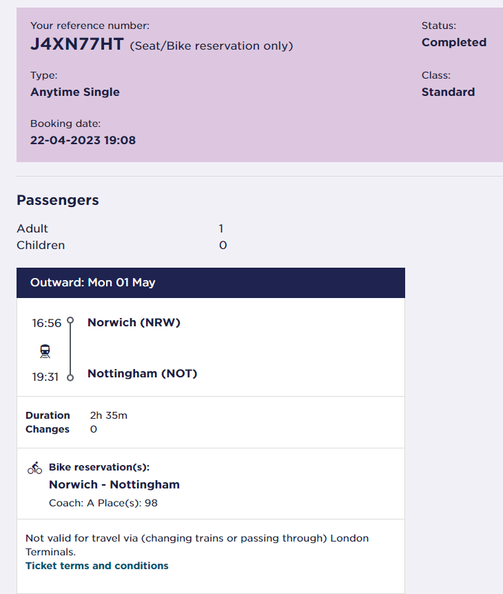 Next step in the online train bike reservation process
